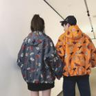 Couple Matching Dinosaur Print Zip Hooded Jacket