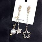Non-matching Faux Pearl Rhinestone Star Dangle Earring 1 Pair - Gold - One Size