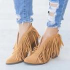 Fringed Pointed Block-heel Ankle Boots