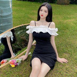 Cold-shoulder Ruffle Trim Slim-fit Dress