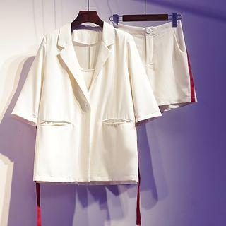 Set: Elbow-sleeve Blazer + Spaghetti Strap Top + Shorts