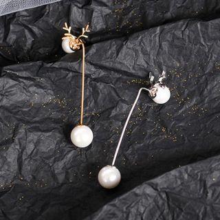 925 Sterling Silver Faux Pearl Accent Dangle Earring