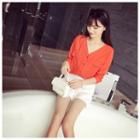 V-neck Long-sleeve Blouse