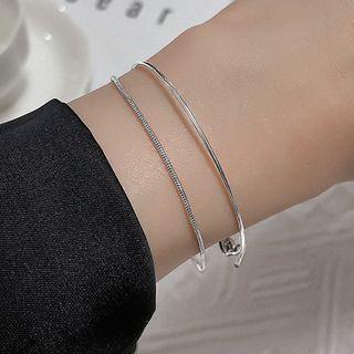 Layered Snake Chain Bracelet Silver - One Size