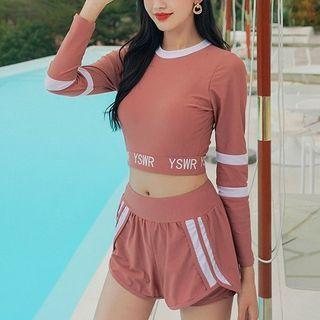 Set: Long-sleeve Two Tone Swim Top + Shorts