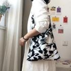 Flower Print Canvas Tote Bag White - One Size