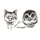 Cat / Owl Print Waterproof Temporary Tattoo Black - One Piece