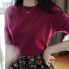 Round-neck Elbow-sleeve Wool Blend Knit Top