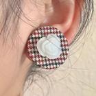 Flower Houndstooth Alloy Earring 2533a - 1 Pair - Ear Studs - Red & Black & White - One Size