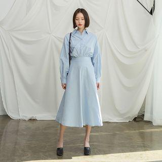 Button-back Flared Maxi Shirtdress