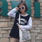 Mock Two-piece Inset Long-sleeved Color Block Lettering Crewneck Top