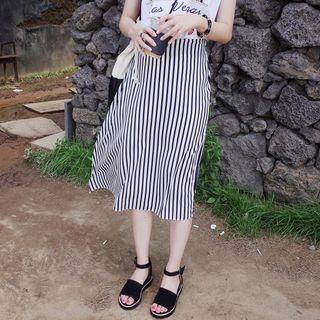 Stripe Slit-side Midi Skirt