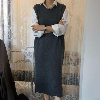 Plain Sleeveless Midi Knit Dress / Plain Shirt
