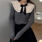 Ruffle Trim Collar Knit Top / Mini A-line Skirt