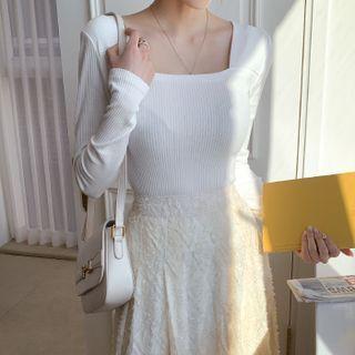 Square-neck Ribbed Cropped T-shirt