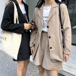 Set: Notch Lapel Blazer + Wide-leg Shorts