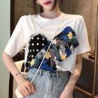 Mock Two-piece Short-sleeve Printed Panel T-shirt