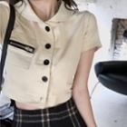 Short-sleeve Zip Detail Cropped Shirt Almond - One Size