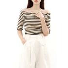 Off-shoulder Stripe Cropped T-shirt Mustard Yellow - One Size