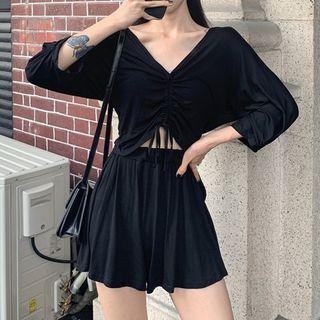 Set: V-neck Drawstring Top + Shorts