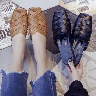 Crossed Strap Faux Leather Slippers