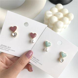 Sweetheart Beaded Rhinestone Asymmetric Earrings / Non-piercing Earrings