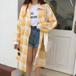 Long Sleeve Checked Lightweight Cardigan