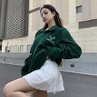 Long-sleeve Embroidered Sweatshirt / Mini A-line Pleated Skirt