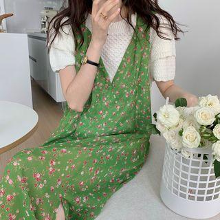 Short-sleeve Knit Top / Floral Print Overall Dress
