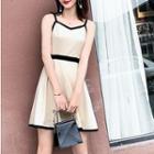 Piped Spaghetti Strap A-line Dress