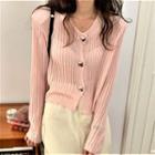 Button-up Cropped Knit Top Pink - One Size