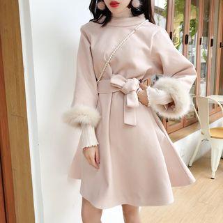 Furry Trim 3/4 Sleeve Dress