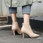 Pointy Faux Suede Panel Stiletto Heel Short Boots