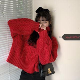 Puff Sleeve Cable Knit Cropped Top