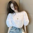 Puff-sleeve Embroidered Eyelet Lace Top White - One Size