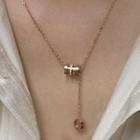 Stainless Steel Rhinestone Roman Numeral Pendant Necklace E576 - Necklace - One Size
