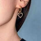Heart Rhinestone Dangle Earring 1 Pair - Black Gemstone - Gold - One Size