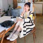 Color-block Long Knit Dress Ivory - One Size