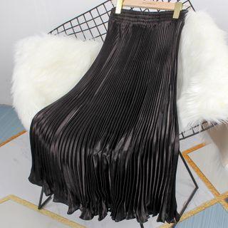 Accordion Pleat Midi A-line Skirt Black - One Size