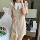 Short-sleeve Collared Two-tone Midi Dress