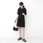 Round-neck Palin Pleated Split Knit A-line Mini Dress