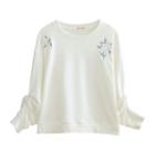Flower Embroidered Pullover White - One Size