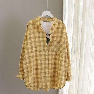 Plaid Button-up Oversize Shirt Yellow - One Size