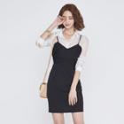 Long-sleeve Chiffon Mock Two Piece Sheath Dress