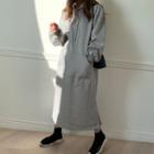 Kangaroo-pocket Long Hoodie Dress Melange Gray - One Size