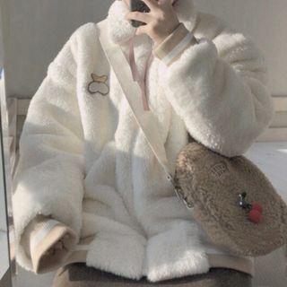 Faux-fur Zip Jacket White - One Size