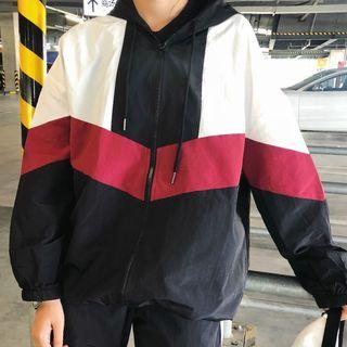 Hooded Color Block Zip Jacket / Sweatpants