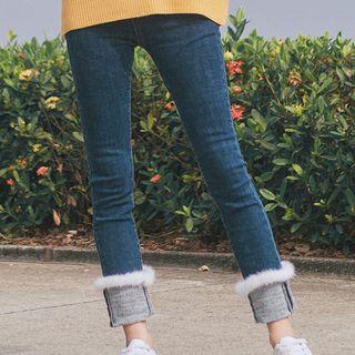 Furry Trim Skinny Jeans