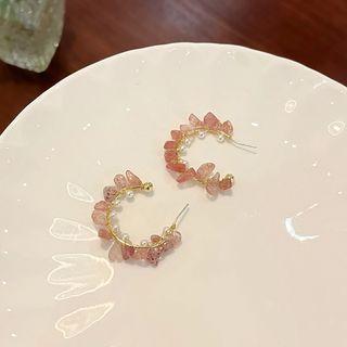 Faux Pearl Half-hoop Earring 1 Pair - Pink - One Size