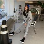 Set: Printed Layered-hem Fleece-lined Sweatshirt + Contrast-trim Leggings